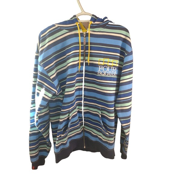 Foursquare Vintage Snowboard Skateboard Striped Full Zip Hoodie Size Medium - Picture 1 of 11